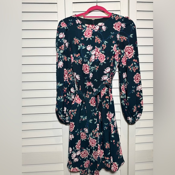 Eliza J Women’s Green and Pink Floral Long Sleeve Dress Tie Waist Size 6 - Picture 8 of 9